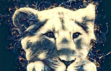 Aslan sanat çizimi retro-vintage hayvan resmi