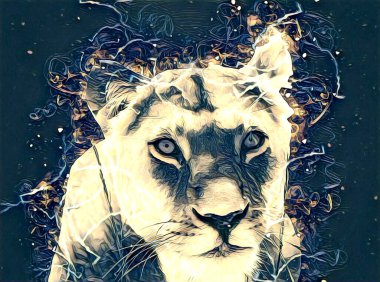 Aslan sanat çizimi retro-vintage hayvan resmi