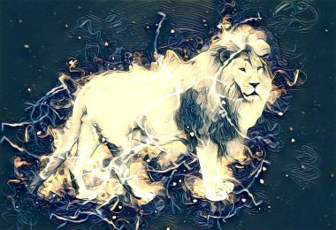 Aslan sanat çizimi retro-vintage hayvan resmi