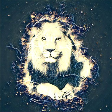 Aslan sanat çizimi retro-vintage hayvan resmi