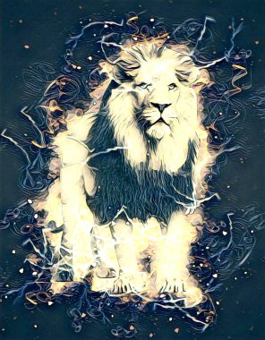 Aslan sanat çizimi retro-vintage hayvan resmi