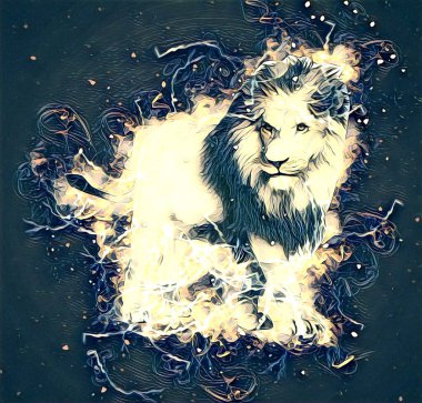 Aslan sanat çizimi retro-vintage hayvan resmi