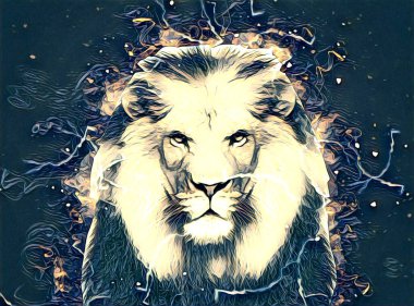 Aslan sanat çizimi retro-vintage hayvan resmi