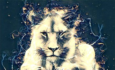 Aslan sanat çizimi retro-vintage hayvan resmi