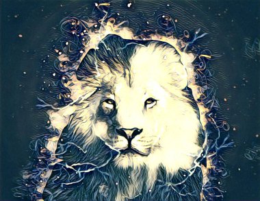 Aslan sanat çizimi retro-vintage hayvan resmi