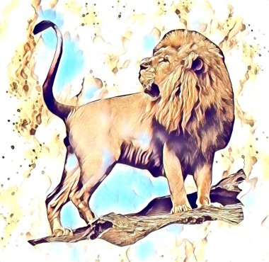 Aslan sanat çizimi retro-vintage hayvan resmi