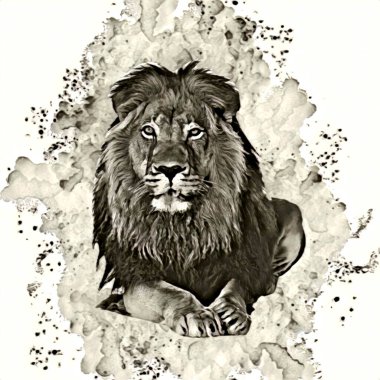Aslan sanat çizimi retro-vintage hayvan resmi