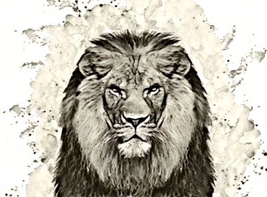 Aslan sanat çizimi retro-vintage hayvan resmi