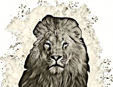 Aslan sanat çizimi retro-vintage hayvan resmi