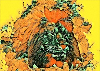 Aslan sanat çizimi retro-vintage hayvan resmi