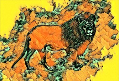 Aslan sanat çizimi retro-vintage hayvan resmi