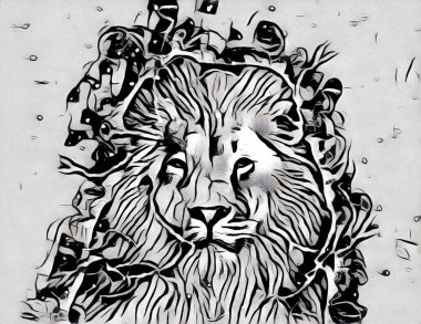 Aslan sanat çizimi retro-vintage hayvan resmi