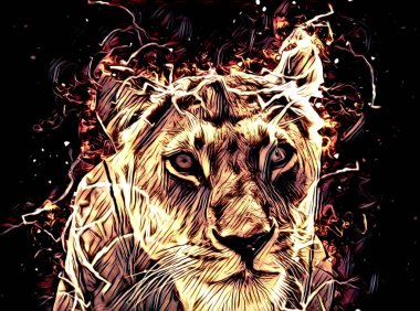 Aslan sanat çizimi retro-vintage hayvan resmi