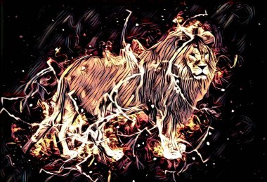 Aslan sanat çizimi retro-vintage hayvan resmi