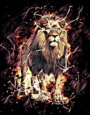 Aslan sanat çizimi retro-vintage hayvan resmi