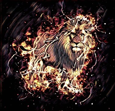 Aslan sanat çizimi retro-vintage hayvan resmi