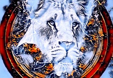 Aslan sanat çizimi retro-vintage hayvan resmi