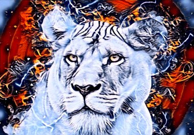 Aslan sanat çizimi retro-vintage hayvan resmi