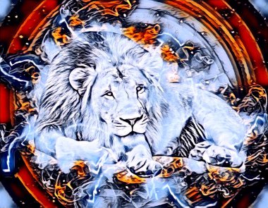 Aslan sanat çizimi retro-vintage hayvan resmi