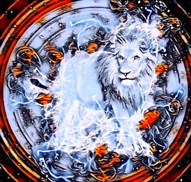 Aslan sanat çizimi retro-vintage hayvan resmi