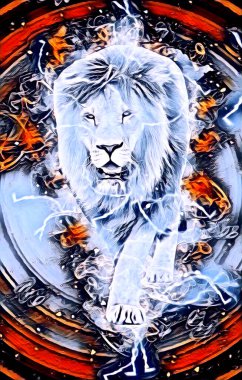 Aslan sanat çizimi retro-vintage hayvan resmi