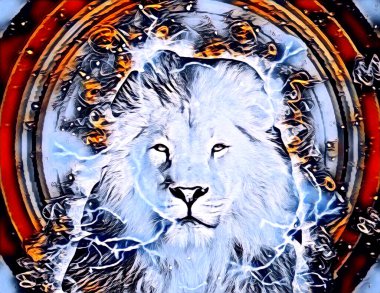 Aslan sanat çizimi retro-vintage hayvan resmi