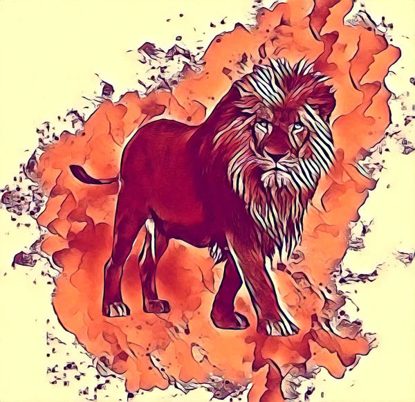 Lion Art Illustration Drawing Painting Retro Vintage Animal — 스톡 사진