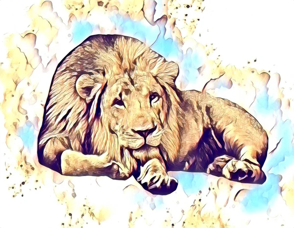 Lion Art Illustration Drawing Painting Retro Vintage Animal — 图库照片