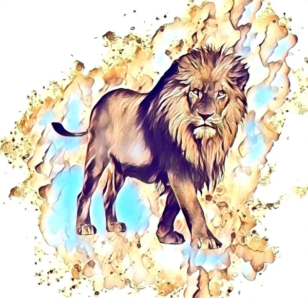 Lion Art Illustration Drawing Painting Retro Vintage Animal — Stock Photo, Image