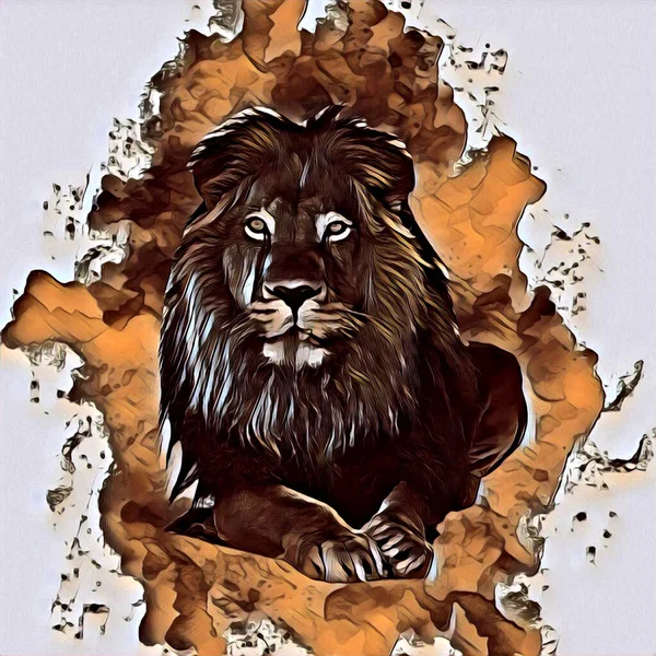 Lion Art Illustration Dessin Peinture Rétro Vintage Animal — Photo