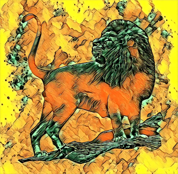 Lion Art Illustration Drawing Painting Retro Vintage Animal — Foto Stock