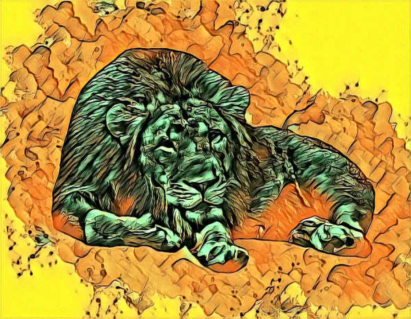 Lion Art Illustration Drawing Painting Retro Vintage Animal — Stock Photo, Image