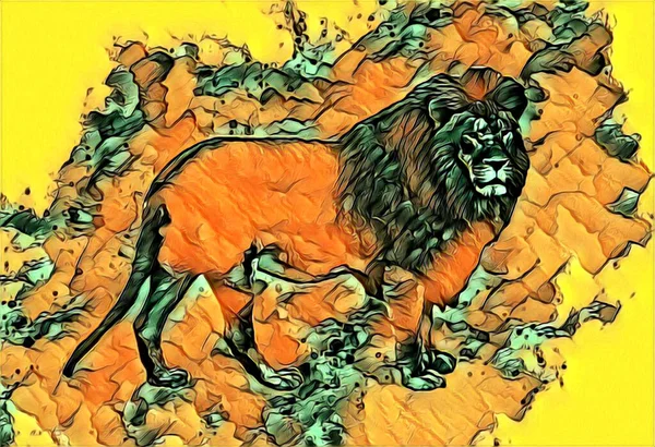 Lion Art Illustration Drawing Painting Retro Vintage Animal — 图库照片