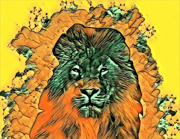 Λιοντάρι Τέχνη Εικονογράφηση Σχέδιο Ζωγραφική Ρετρό Vintage Ζώο — Φωτογραφία Αρχείου