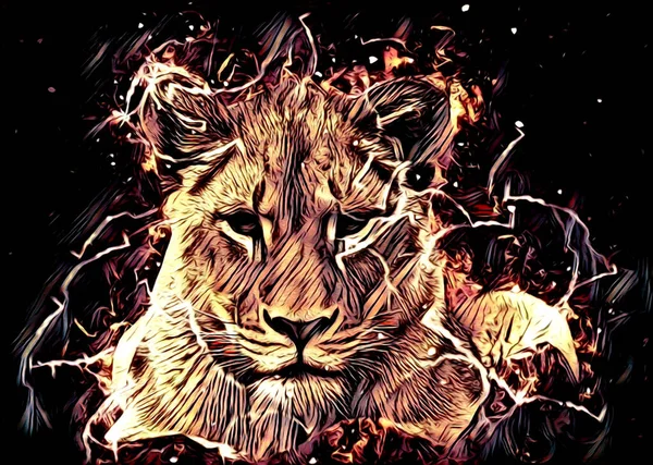 Lion Art Illustration Drawing Painting Retro Vintage Animal — Foto Stock