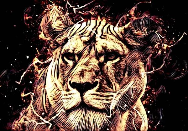 Lion Art Illustration Drawing Painting Retro Vintage Animal — Stockfoto