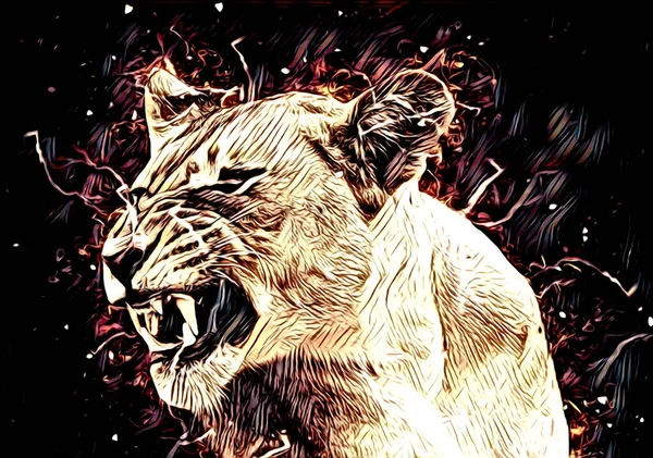 Lion Art Illustration Drawing Painting Retro Vintage Animal — Stockfoto