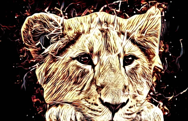 狮子画图绘画复古动物 — 图库照片
