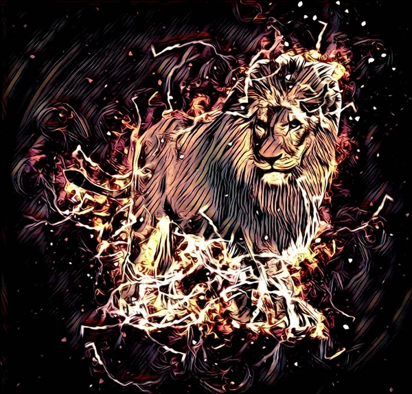 Lion Art Illustration Drawing Painting Retro Vintage Animal — Stockfoto