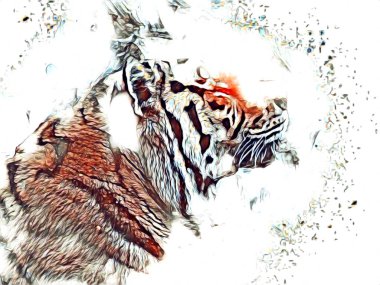 Kaplan sanatı çizimi antika hayvanları resmediyor.