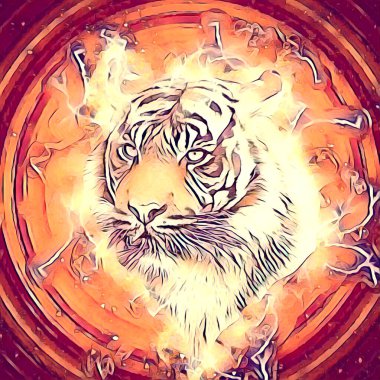 Kaplan sanatı çizimi antika hayvanları resmediyor.