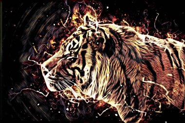 Kaplan sanatı çizimi antika hayvanları resmediyor.