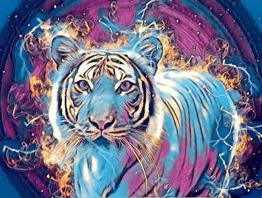 Kaplan sanatı çizimi antika hayvanları resmediyor.