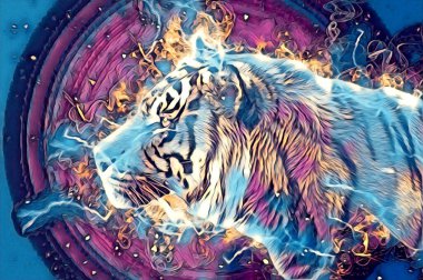 Kaplan sanatı çizimi antika hayvanları resmediyor.