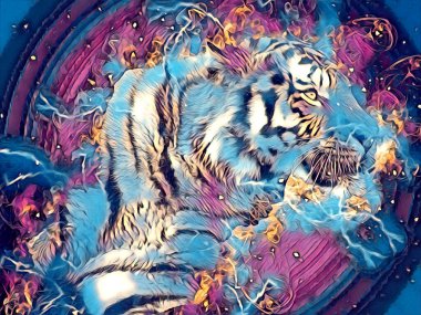 Kaplan sanatı çizimi antika hayvanları resmediyor.