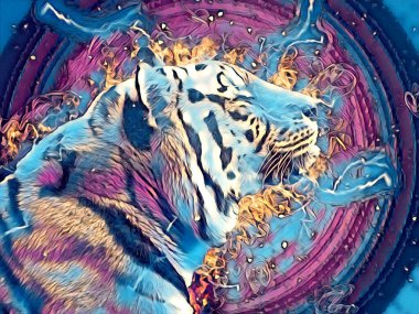 Kaplan sanatı çizimi antika hayvanları resmediyor.