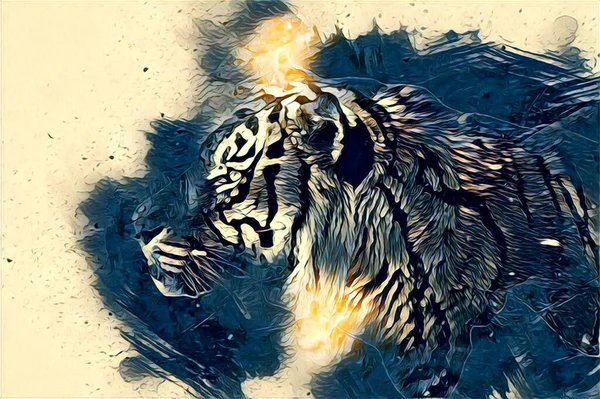 Tiger Art Illustration Drawing Painting Retro Vintage Animal — Photo