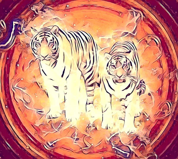 Tiger Art Illustration Drawing Painting Retro Vintage Animal — стоковое фото
