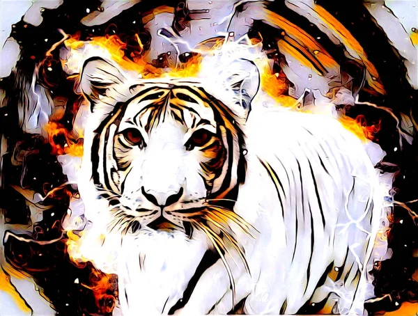 Tiger Art Illustration Drawing Painting Retro Vintage Animal — 图库照片