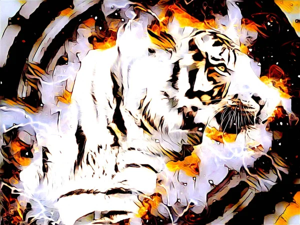 Tiger Art Illustration Drawing Painting Retro Vintage Animal —  Fotos de Stock